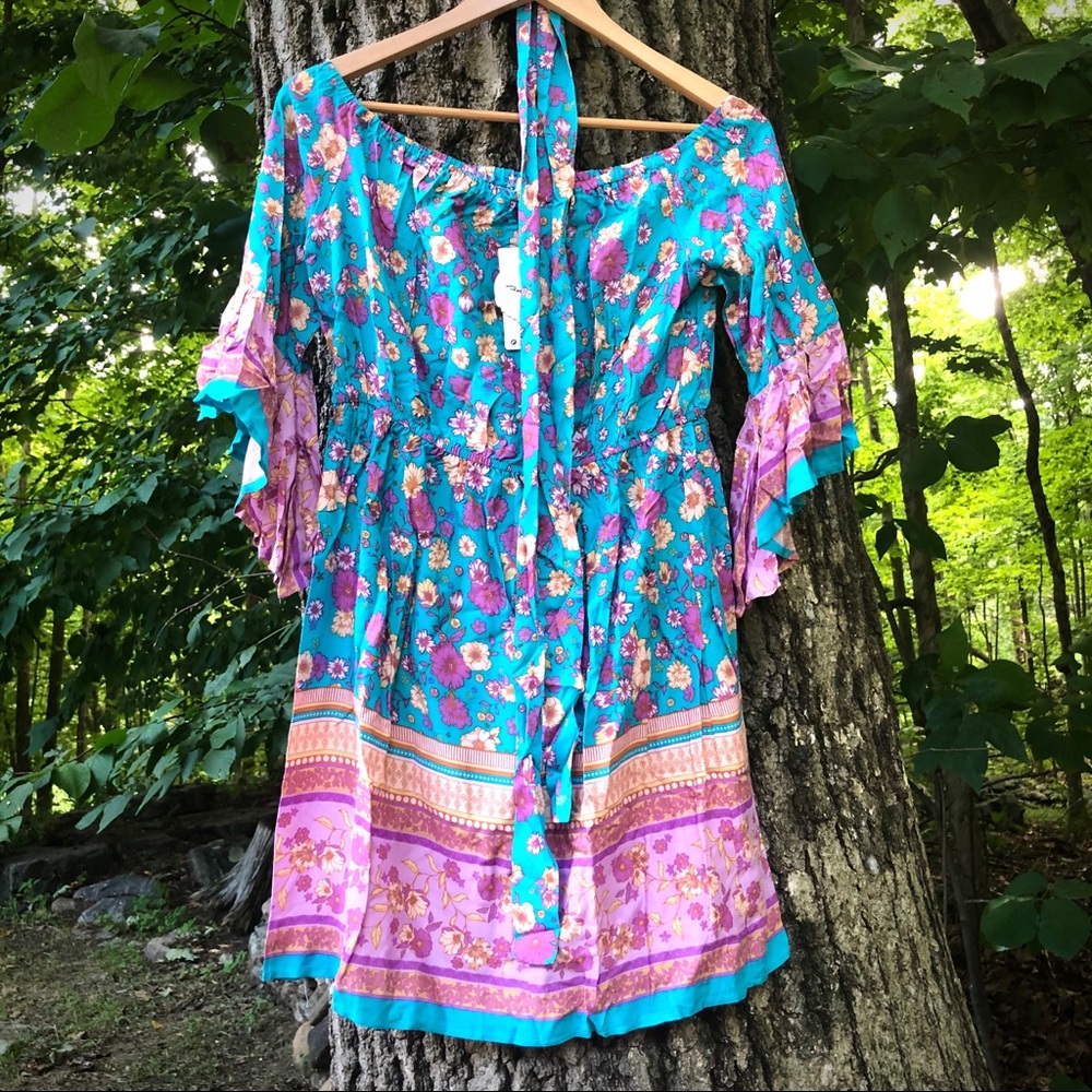 BOHO floral mini sundress with belt